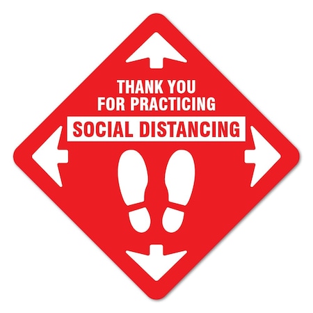 SIGNMISSION Thank You For Social Distance Red Non-Slip Floor Graphic, 3PK, 16 in L, 16 in H, FD-X-16-3PK-9993 FD-X-16-3PK-9993